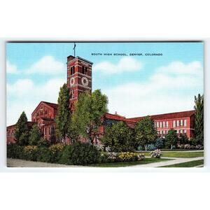 Vintage Linen Postcard South High School Denver Colorado 1930s